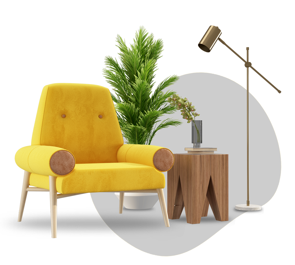 Gele stoel met kastje